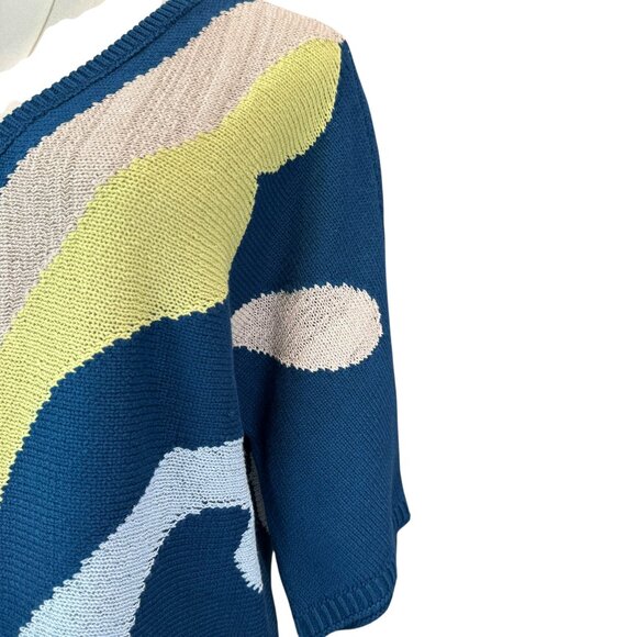 Chico’s Abstract Colorblock V-Neck Sweater Blue Multi NWT Size 1 (M/L) - Picture 2 of 6